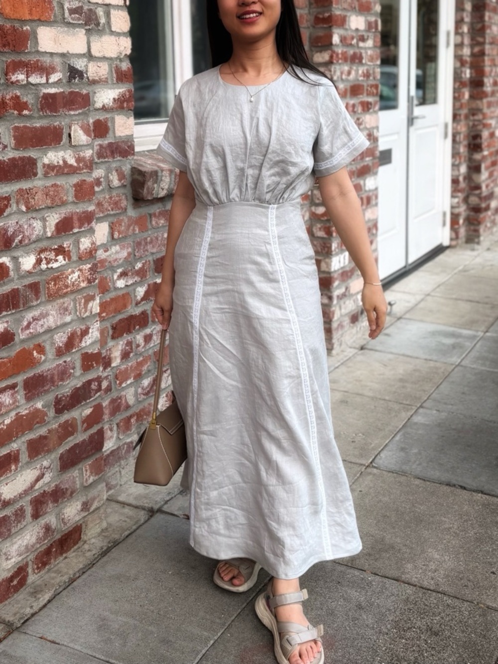 Linen Maxi Dress with Lace Trim